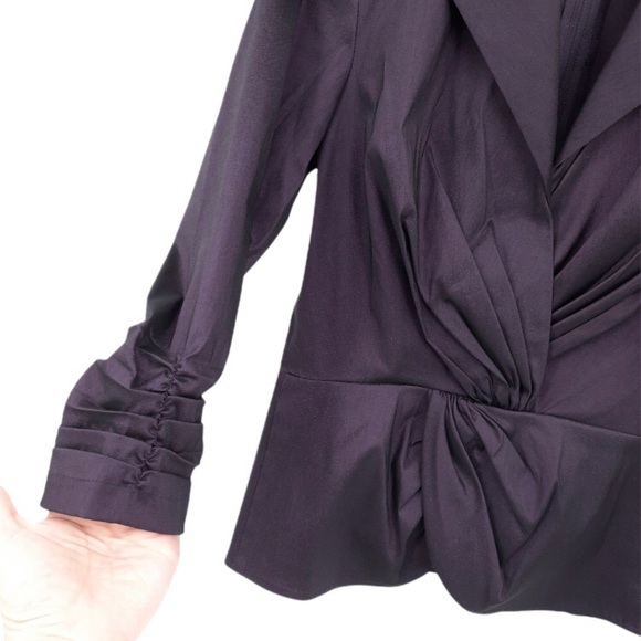 TADASHI SHOJI Metallic Shantung Wrap Peplum Top - Picture 3 of 9